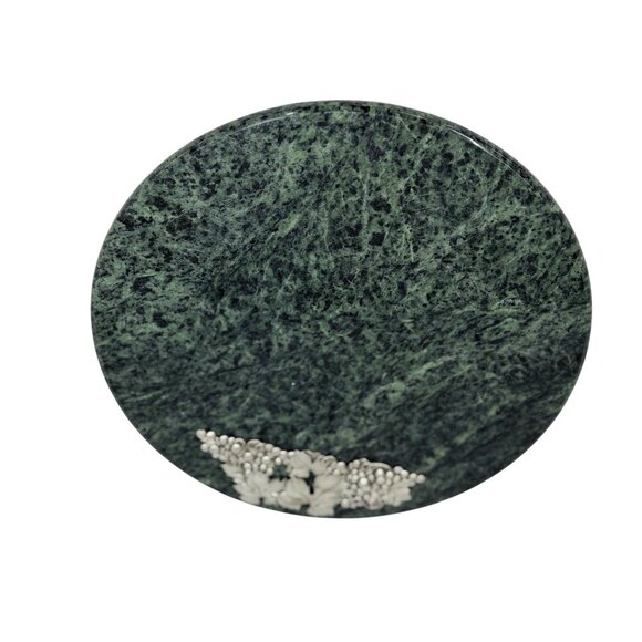 VTG Godinger Green Marble Cheese Board Cutting Tray 10" Silver Grape Accent - Picture 1 of 6